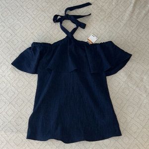 NWT Michael Kors Off the Shoulder Neck Tie Shirt